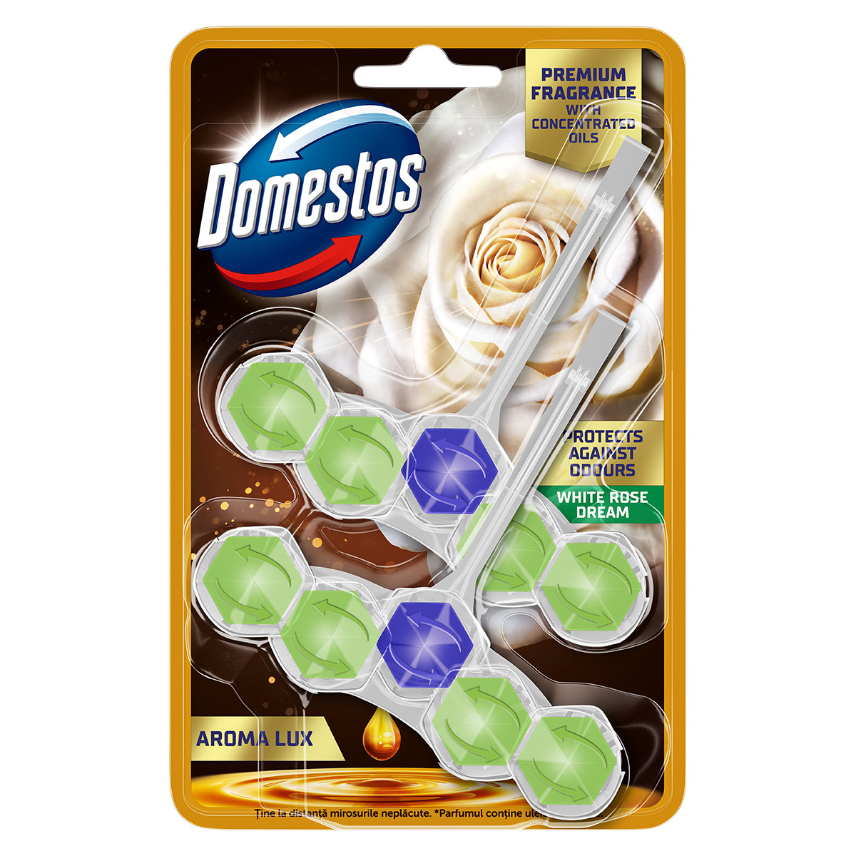 Wypróbuj kostkę zapachową do toalet Domestos Aroma White Rose Dream, która zadba o higienę i ekskluzywny zapach w Twojej toalecie.
